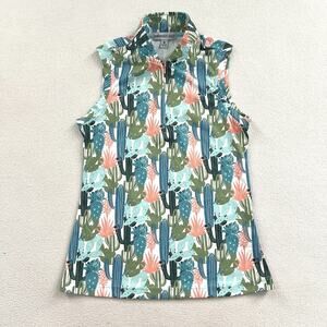 Swannies Golf Junior Girl Green Cactus Print Performance Sleeveless Polo S Y8-10